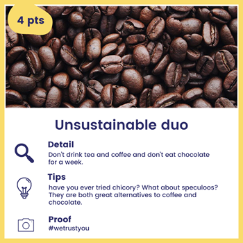 Duo (not) winner, worth 4 points, go a week without tea, coffee or chocolate