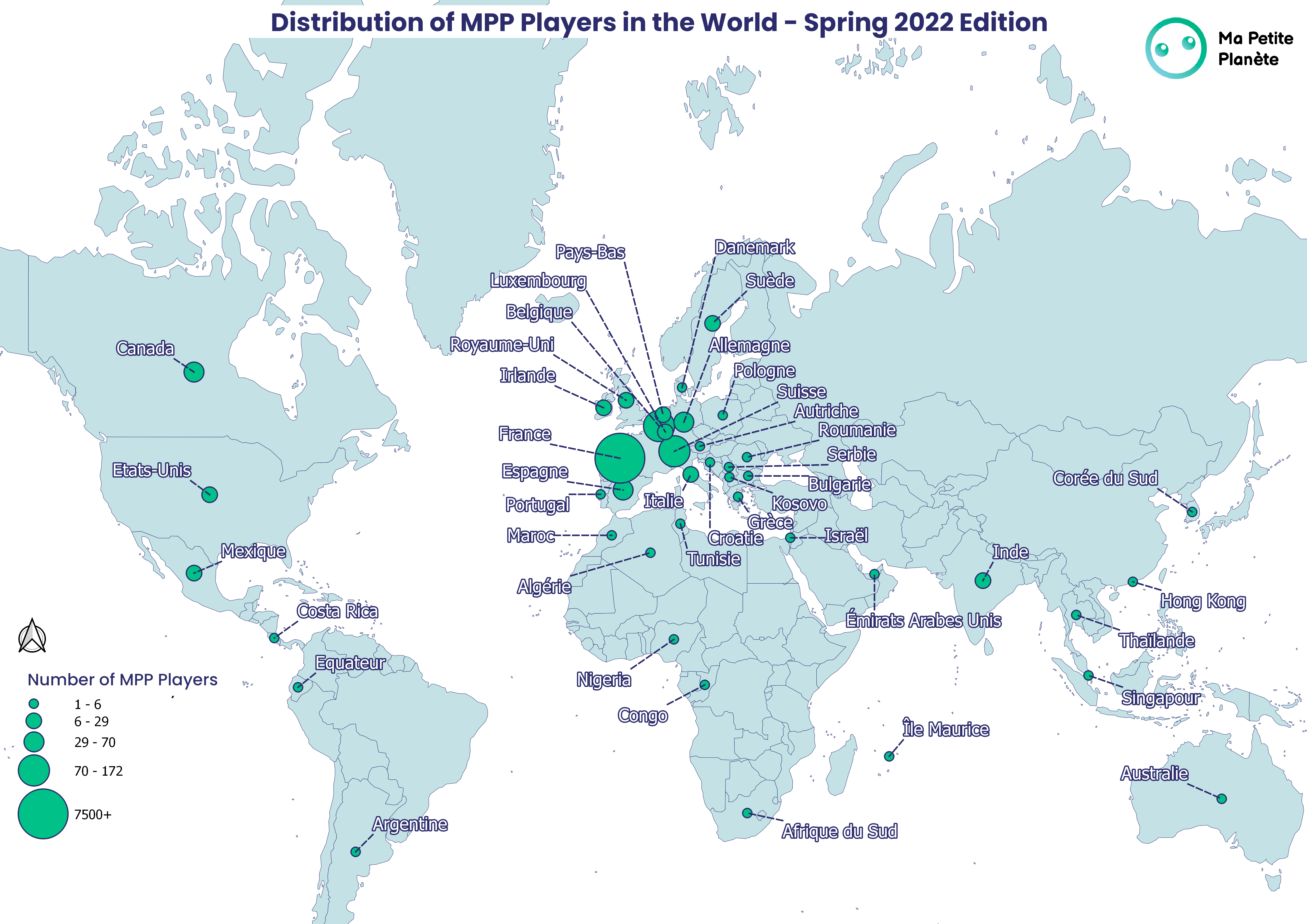 Weltweite Verteilung der Spieler Verteilung der MPP-Player weltweit während der Frühlingsausgabe 2022