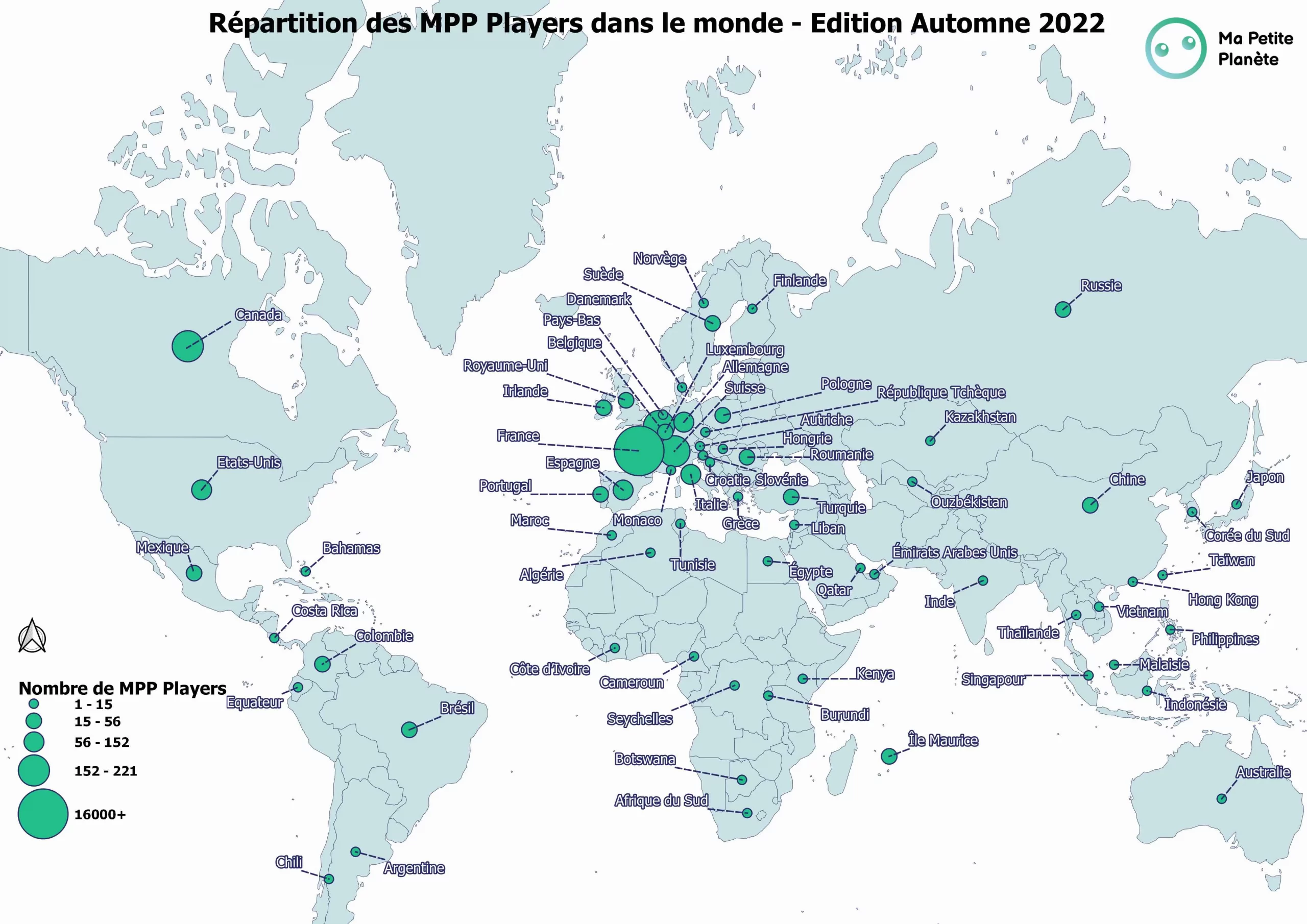 Répartition des MPP Players dans le monde lors de l'édition du Printemps 2022