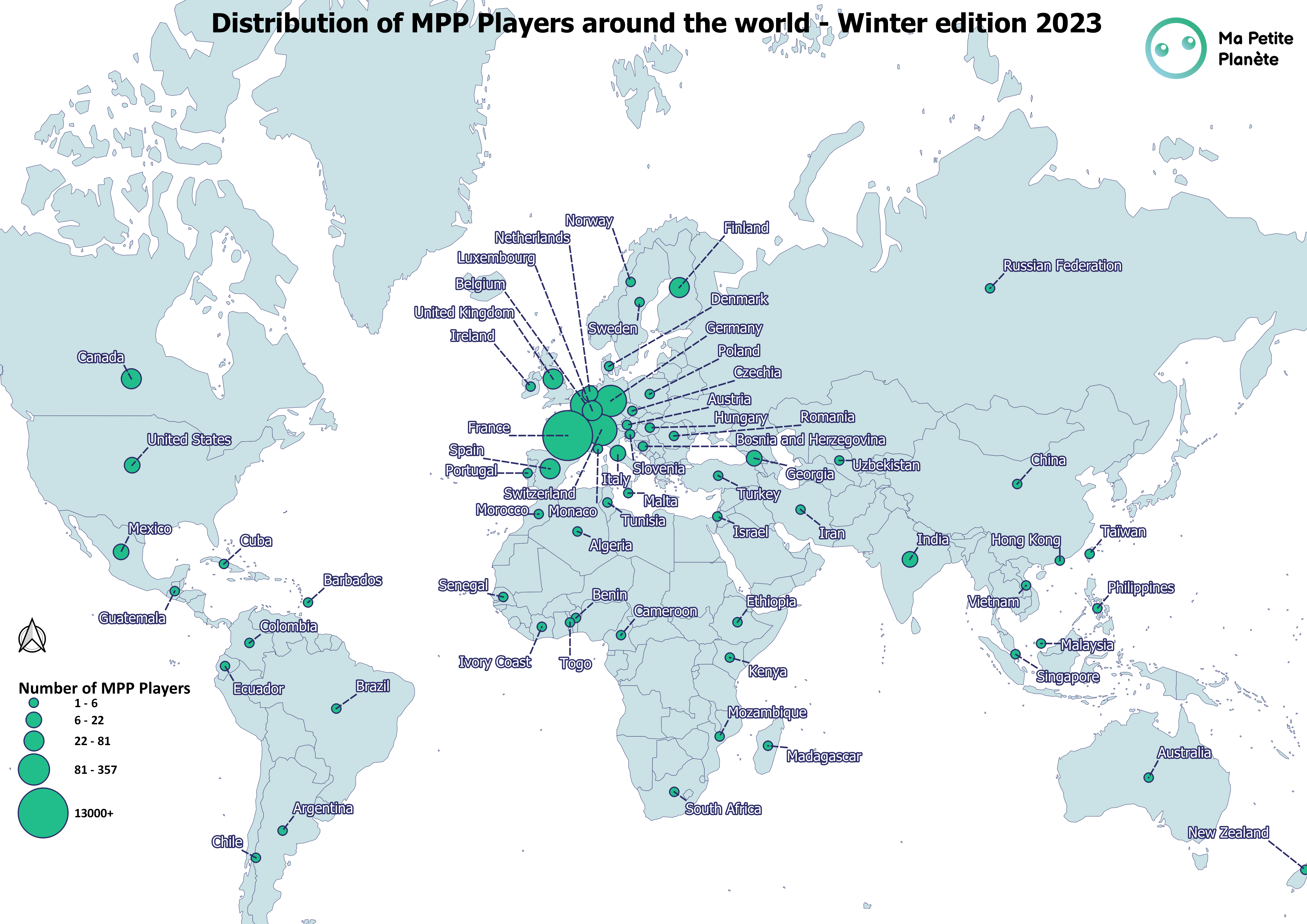 DistribuciÃ³n de los jugadores del MPP en el mundo durante la ediciÃ³n de primavera de 2022